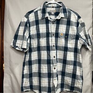 Carhartt 102533 Fort Plaid Mens XL Blue Plaid Chambray Short Sleeve Button Shirt